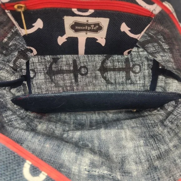 NWT Mud‎ Pie Tote Bag Anchor Print Rope Handles Beach Bag Purse Nautical Tote - Picture 7 of 8
